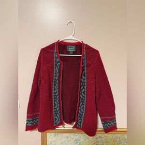 Woolrich Nordic Zip Cardigan Red Fair Isle Sweater Women’s Large